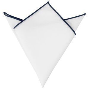 Cotton Handkerchiefs Color Contrast Trim White Pocket Squares Tuxedo Navy Blue